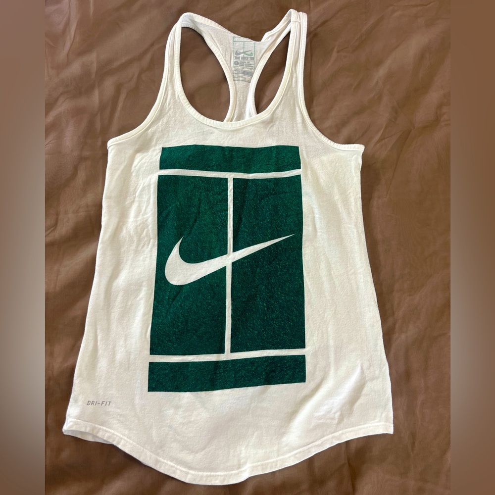 Nike White Tank Top with Green Graphic